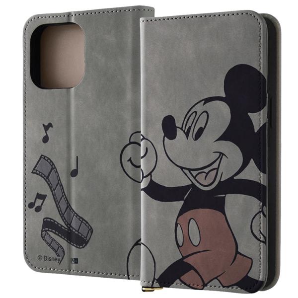 iPhone15ProMax 手帳 ケース ディズニー ミッキー グレー ディズニー フィルム カバー PU レザー 耐衝撃 カード 収納 ポケット