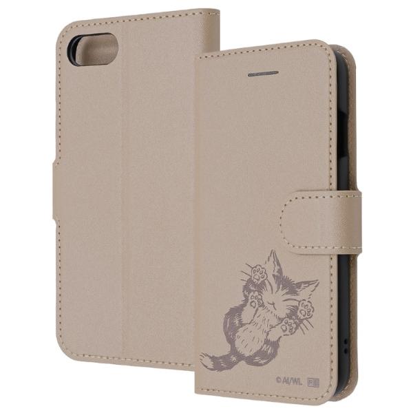 iPhoneSE3 iPhoneSE2 ケース 手帳型 猫のダヤン ベージュ 肉球 WACHIFIELD PUレザー スマホ カバー シンプル 衝撃吸収 【グーグル ピクセル】