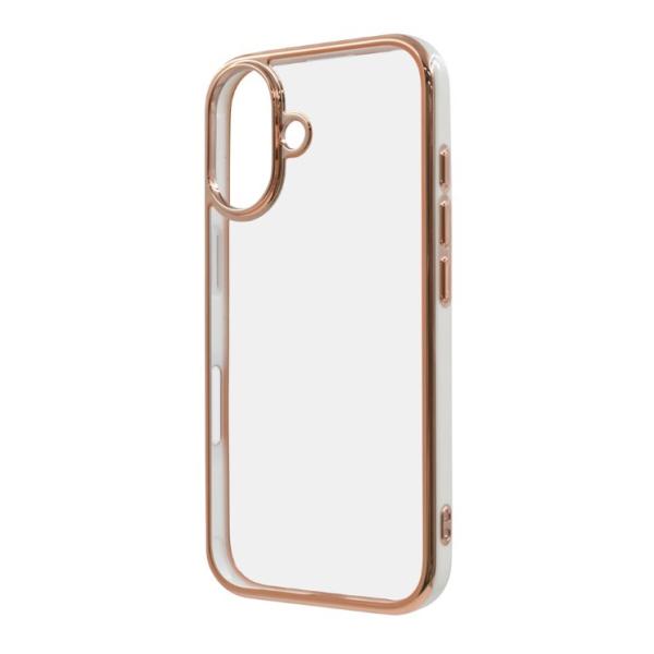 iPhone16 ケース クリア ホワイト ゴールド メタリック フレーム 透明 衝撃吸収 ハイブリッドアイフォン アイホン