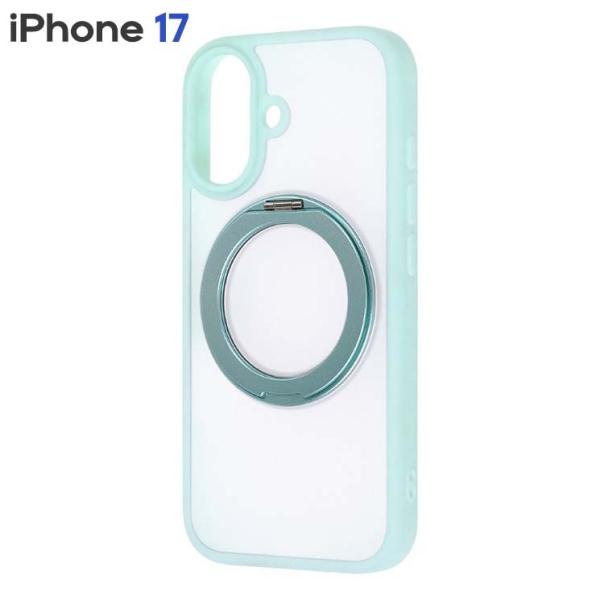 iPhone17 ケース ミントブルー クリア リング付き マグネット搭載 半透明 ハイブリッド アイフォン アイホン 17さらさら