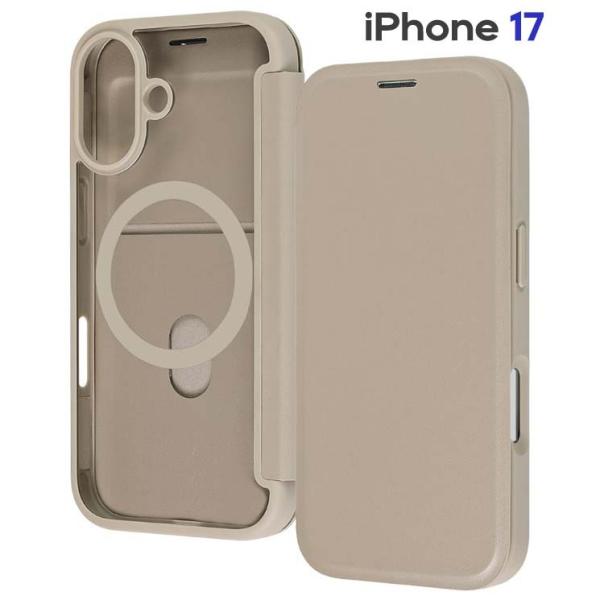 iPhone17 ケース 手帳型 背面クリア ベージュ magsafe対応 アイフォン アイホン 17 クリアフリップ マグネット開閉