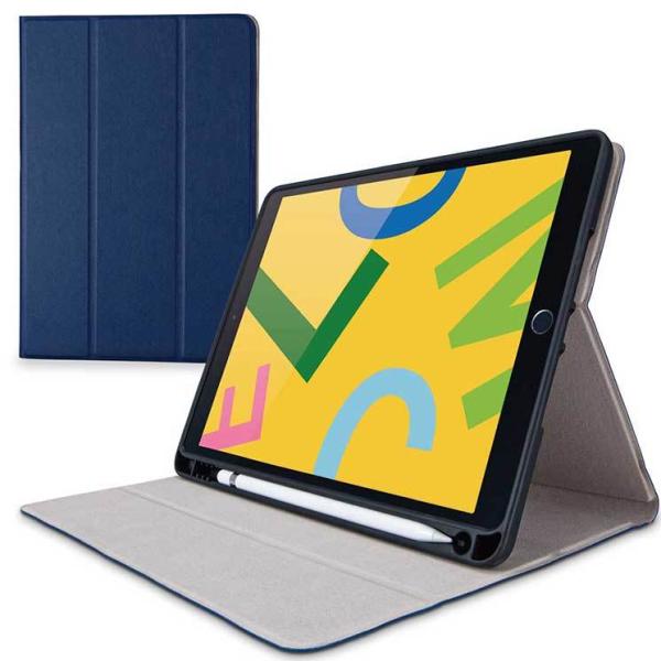 エレコム iPad ケース 第9世代 第7世代 第8世代 10.2 対応 フラップ TPU ApplePencil 収納 スリープ ペンスタンド ネイビー TB-A19RSANV