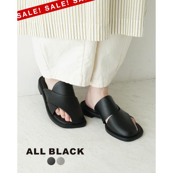 アウトレット！オールブラック ALL BLACK サンダル レザーカバー