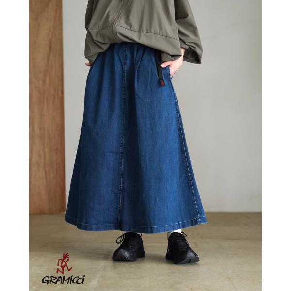 新品　FIKA. スコットクラブ　2wayバルーンロングデニムロングスカート Gramicci（グラミチ） スカート ストレッチデニムロングフレアスカート
