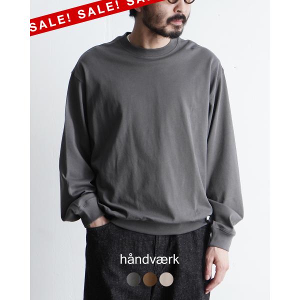 handvaerk ハンドバーク モックネック５分袖Tシャツ ホワイト HANDVAERK（ハンドバーク） 60/2 モックネック ロングスリーブTシャツ