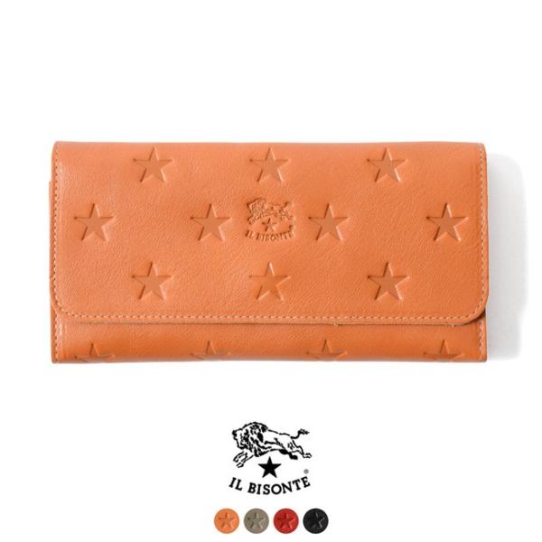 イルビゾンテ IL BISONTE 型押しレザー フラップ ロング ウォレット