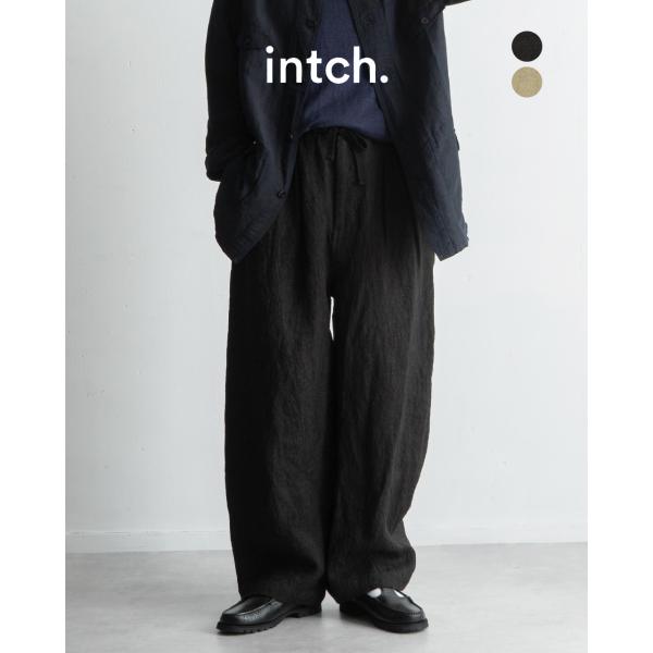 インチ/intch. ワイドイージーパンツ リネン リーフ柄 ジャカード