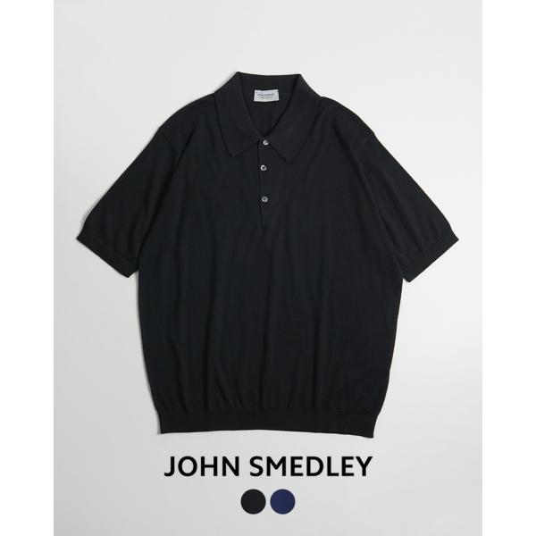ジョンスメドレー　長袖ポロシャツ　美品　紺黒 JOHN SMEDLEY (ジョンスメドレー) ウール混 長袖 ニット