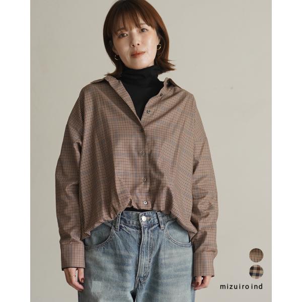 ミズイロインド mizuiro ind シャツ チェックロングスリーブバルーンシャツ レディース check long slv ballon shirt 3-230135