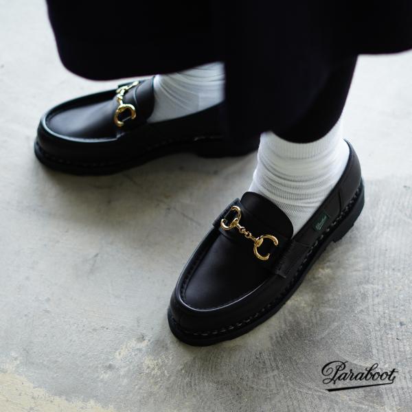 極美品parabootパラブーツ　黒ローファー 金具付き 厚底 crouka_parab-202412