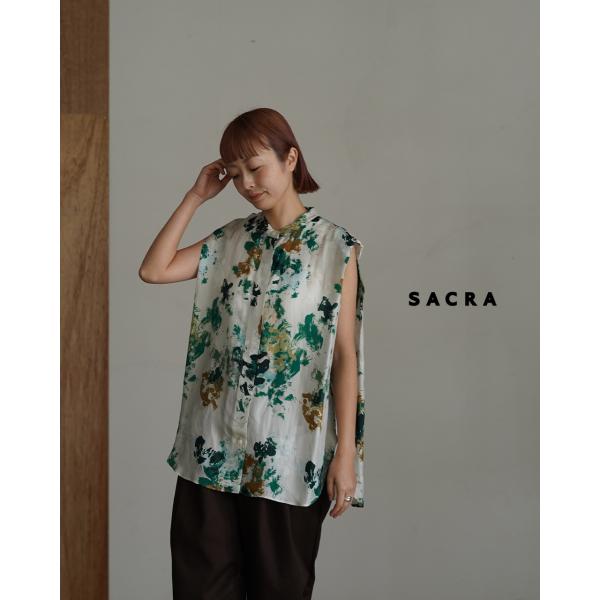 最終値下げ　SACRA サクラ　ノースリーブ花柄ブラウス　カーキ crouka_sacra-126115071
