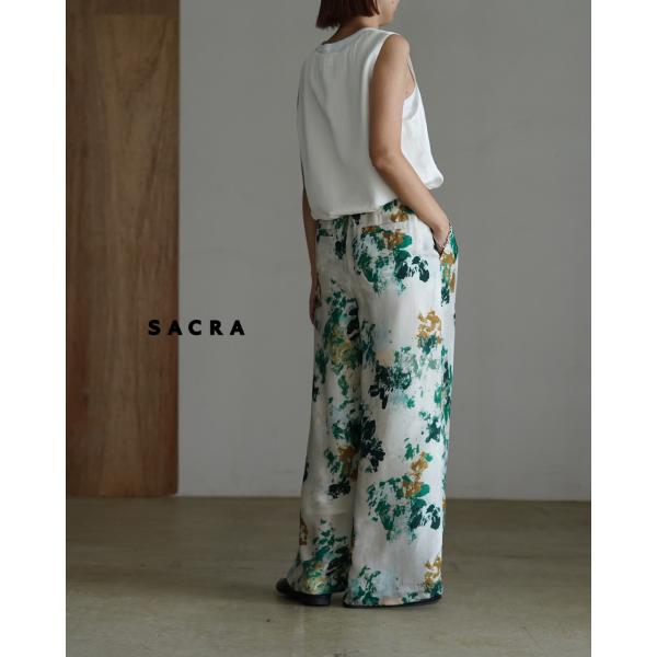 美品　SACRA フローラル柄 ワイドパンツ SACRA（サクラ） ワイドパンツ フラワープリント ブラード フローラ
