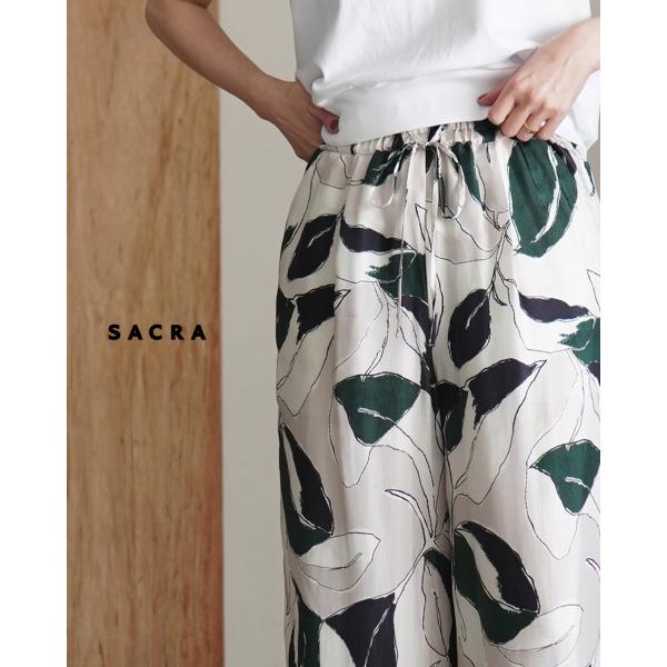 SACRA（サクラ） 期間限定P10倍 ワイドパンツ モダン リーフ パンツ