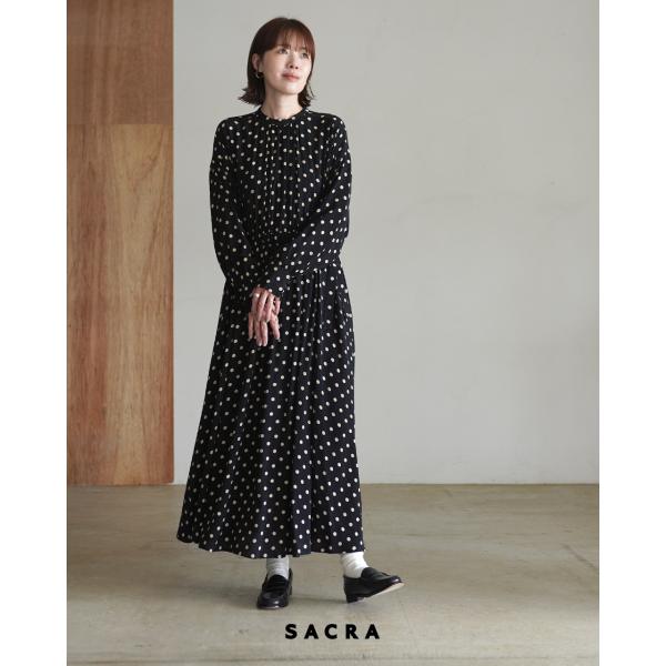 SACRA HPS別注　ポルカドットワンピース　アッシュグリーン SACRA（サクラ） ワンピース ポルカドット レディース POLKA DOT'S OP