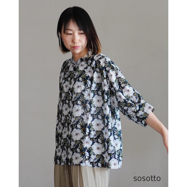 sosotto（ソソット） sosotto LIBERTYシルフローンギャザーブラウス6部