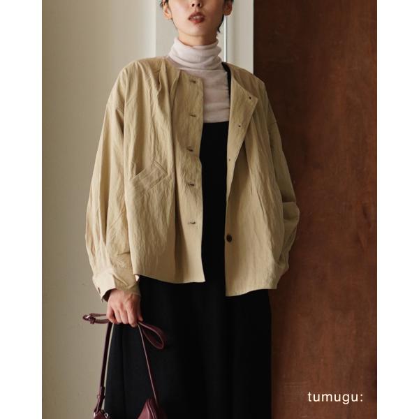 tumugu; （ツムグ）ブラウン ノーカラージャケット tumugu; （ツムグ）ブラウン ノーカラージャケット - ジャケット