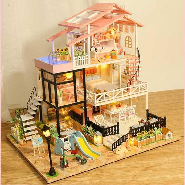 新しいDIY木製ドールハウスキットミニチュア家具ライト 新しいDIY木製ドールハウスキットミニチュア家具ライト