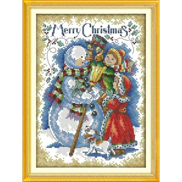 メリークリスマスクロスステッチキット冬雪だるま 14ct 11ct