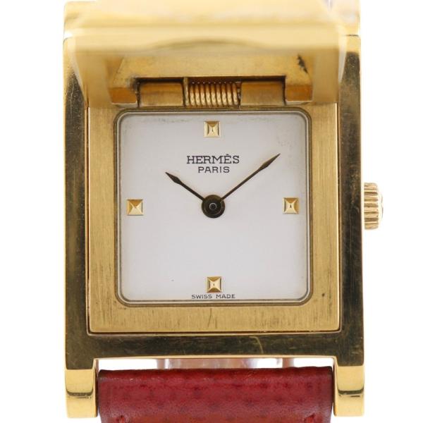 【HERMES】エルメス メドール ヴィンテージ 金メッキ×レザー ゴールド ○Y クオーツ アナログ表示 レディース 白文字盤 腕時計 HERMES（エルメス） メドール ヴィンテージ ○Y 腕時計 金メッキ
