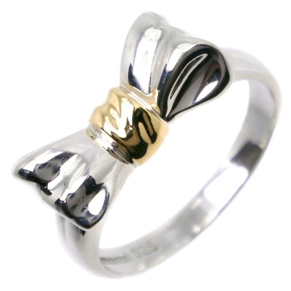 極美品 オールドティファニー リボン コンビ 14.5号 シルバー k18 美品 オールドティファニー リボン コンビ リング 14.5号 シルバー k18