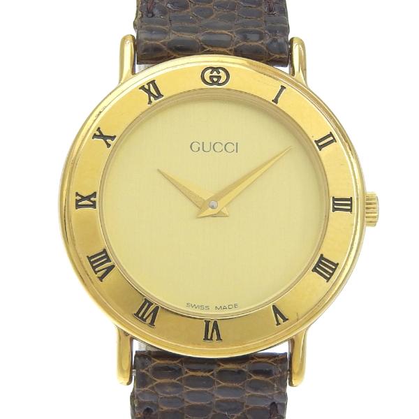 GUCCI グッチ 3000.2.L 腕時計 金メッキ×リザード クオーツ アナログ表示 レディース ゴールド文字盤【I120126082】中古