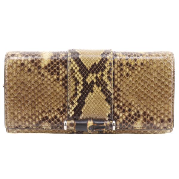 GUCCI グッチ バンブー 369661 長財布 パイソン 茶 レディース【I121626099】中古
