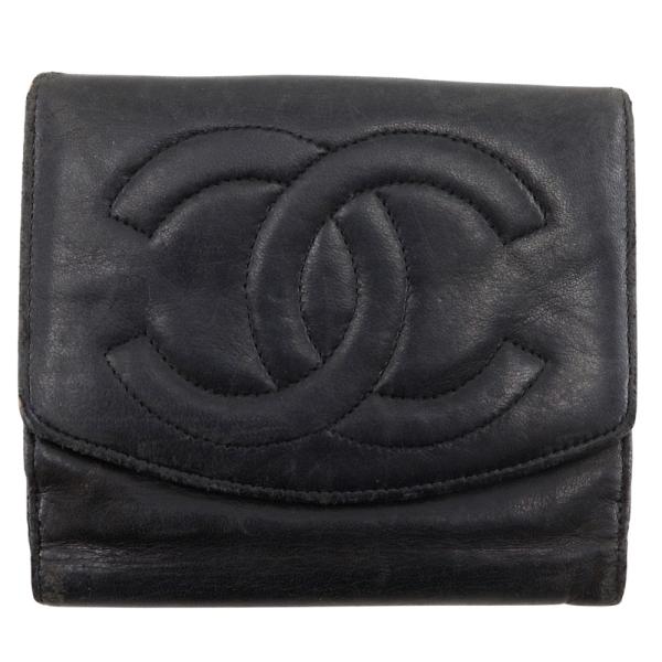 CHANEL ココマーク ラムスキン 二つ折り財布 ブラック CHANEL（シャネル） ココマーク 二つ折り財布 ラムスキン 黒