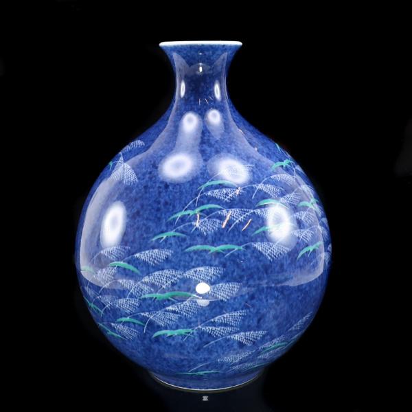 深川陶磁器　墨　sumi ミラノコレクション　花瓶 人間国宝 十三代 今泉今右衛門 作 】 色鍋島吹墨すすき文花瓶 骨董品