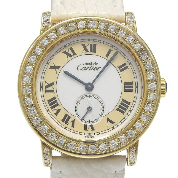 CARTIER カルティエ マストロンド アフターベゼル 腕時計 シルバー925×ダイヤモンド×レザー クオーツ レディース 【I130226070】中古
