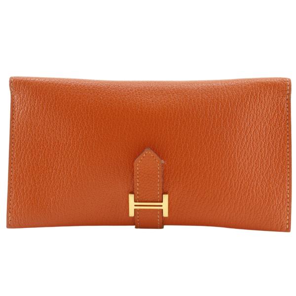 HERMES（エルメス） ベアンクラシック □H 長財布 シェーブル オレンジ
