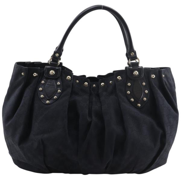 Gucciスタッズ付き黒レザーバッグ GUCCI（グッチ） スタッズ 203626 トートバッグ GGキャンバス 黒