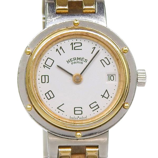HERMES エルメス クリッパー 腕時計 SS×金メッキ クオーツ アナログ表示 レディース 白文字盤【I140226026】中古