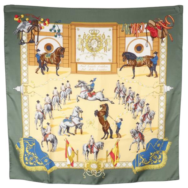 HERMES エルメス カレ90 Real Escuela Andaluza Del Arte Ecuestre 王立アンダルシア馬術学校 スカーフ シルク【I141526057】中古