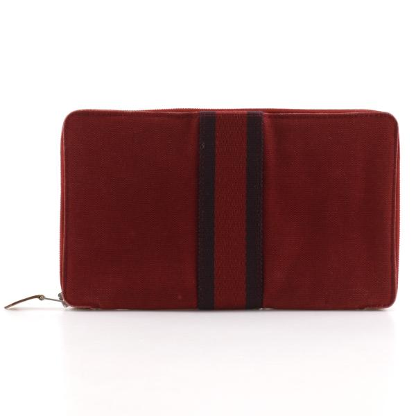 【美品】エルメス　フールトゥパース長財布 HERMES（エルメス） フールトゥ マルチ パースGM 長財布 キャンバス 赤