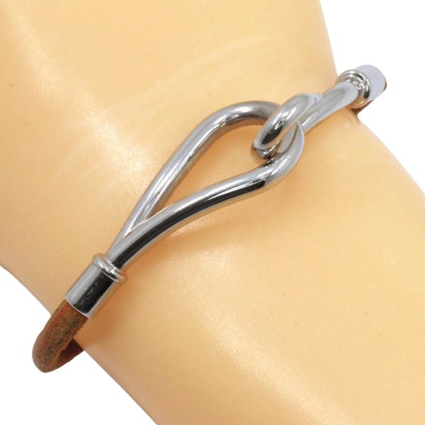 HERMES エルメス ジャンボブレス ブレスレット 金属製×レザー 茶 約9.6g レディース【I151526117】中古