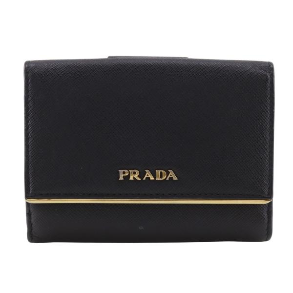 PRADA（プラダ） ロゴ 二つ折り財布 サフィアーノ 黒 レディース
