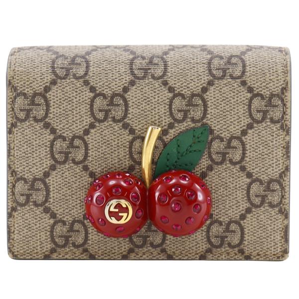 GUCCI グッチ チェリー コンパクトウォレット 476050 二つ折り財布 GGスプリームキャンバス 茶 レディース【I161726191】中古