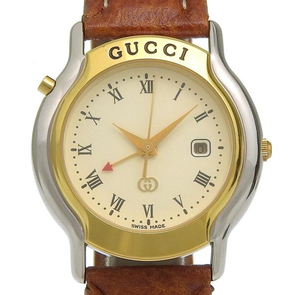 GUCCI グッチ 8200JR 腕時計 SS×レザー クオーツ アナログ表示 レディース アイボリー文字盤【I170126028】中古