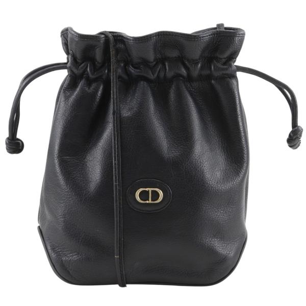 Dior クリスチャンディオール 巾着 ヴィンテージ ショルダーバッグ カーフ 黒 レディース【I171526016】中古