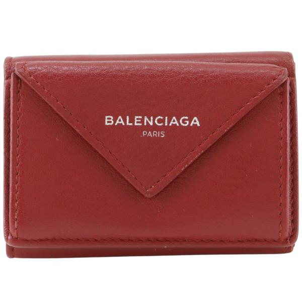 BALENCIAGA バレンシアガ ペーパーミニウォレット 三つ折り財布 カーフ 赤 レディース【I171526146】中古