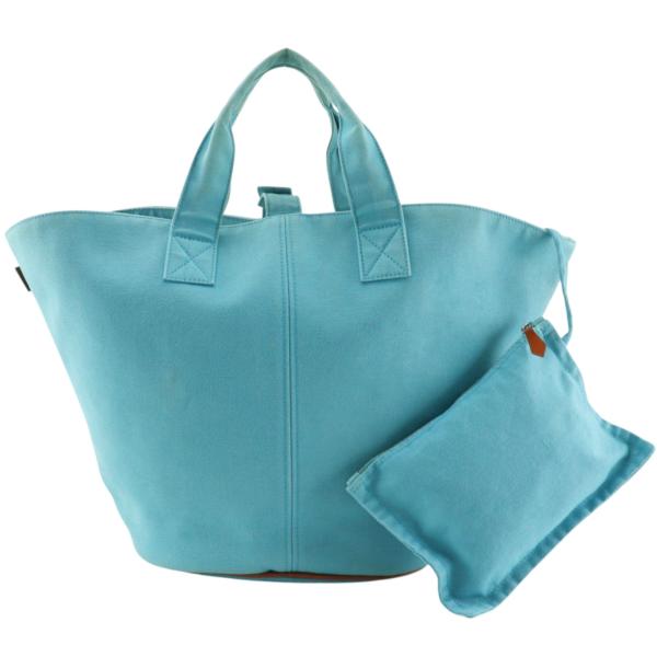 HERMES エルメス パニエドプラージュPM ハンドバッグ キャンバス ライトブルー レディース【I171526172】中古