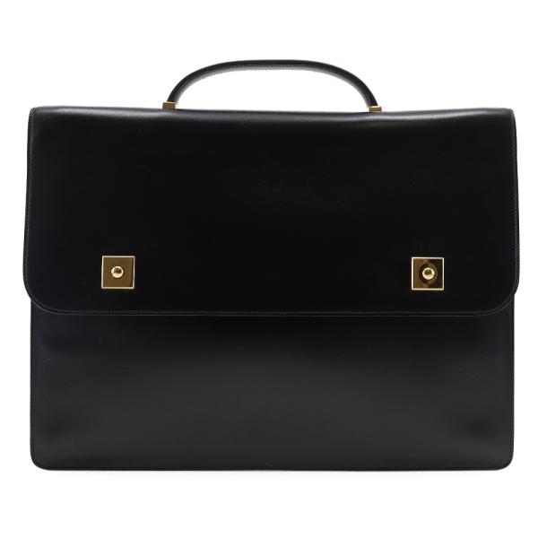 【HERMES】エルメス ダニューブ38 ブリーフケース 6Z カーフ 黒/ゴールド金具 ○V メンズ ビジネスバッグ crown78_i171823053