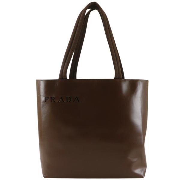 PRADA プラダ ロゴ B9314 トートバッグ レザー 茶 レディース【I180726044】中古
