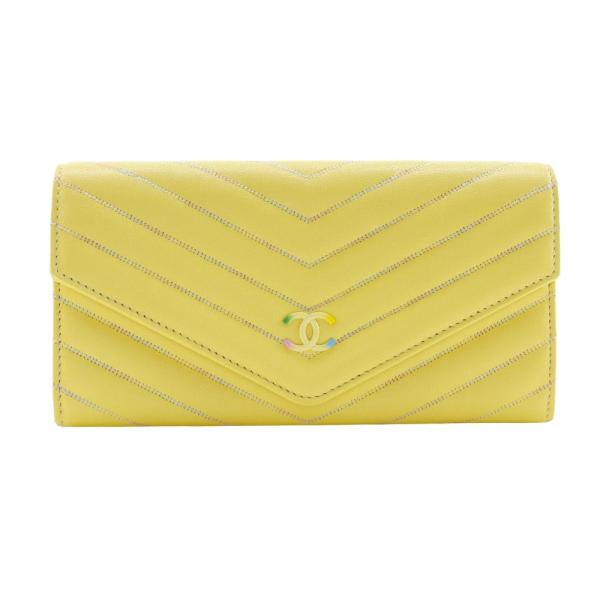 CHANEL（シャネル） Vステッチ ココマーク 長財布 ラムスキン 黄