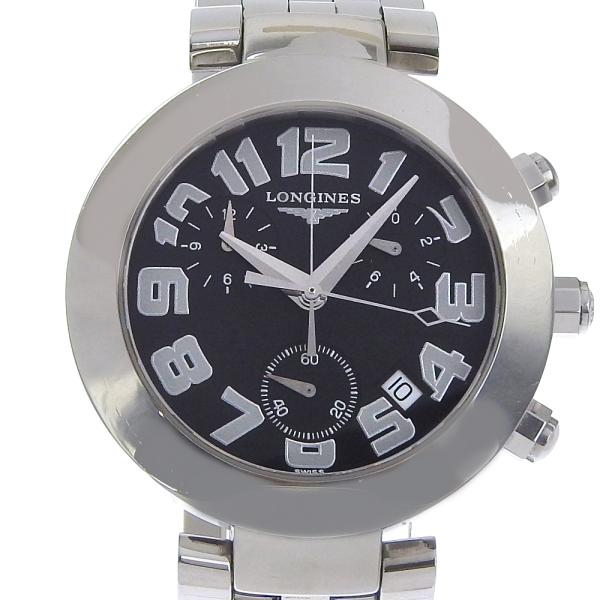LONGINES ロンジン ドルチェビータ L5.677.4 腕時計 SS シルバー クオーツ クロノグラフ メンズ 黒文字盤【I220225019】中古