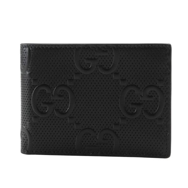GUCCI（グッチ） GGエンボス 二つ折り 625559 札入れ カーフ 黒 メンズ