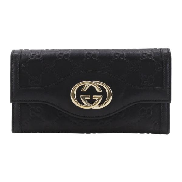 GUCCI（グッチ） インターロッキングG 282434 長財布 シマレザー 黒