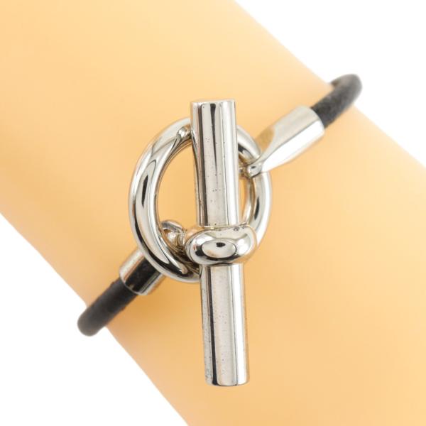 HERMES（エルメス） グレナン ブレスレット レザー×金属製 黒/シルバー
