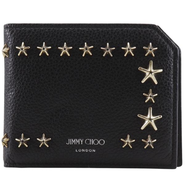 【新品】JIMMY CHOO スタッズレザーウォレット ミドルウォレット財布 黒 JIMMY CHOO ジミーチュウ スタースタッズ 二つ折り財布 レザー 黒