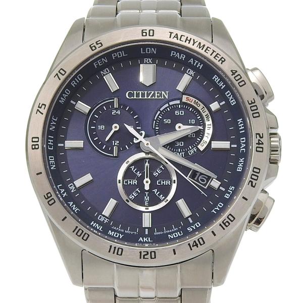CITIZEN シチズン エコドライブ E660-S119944 腕時計 SS エコドライブ クロノグラフ メンズ ネイビー文字盤【R160526008】中古